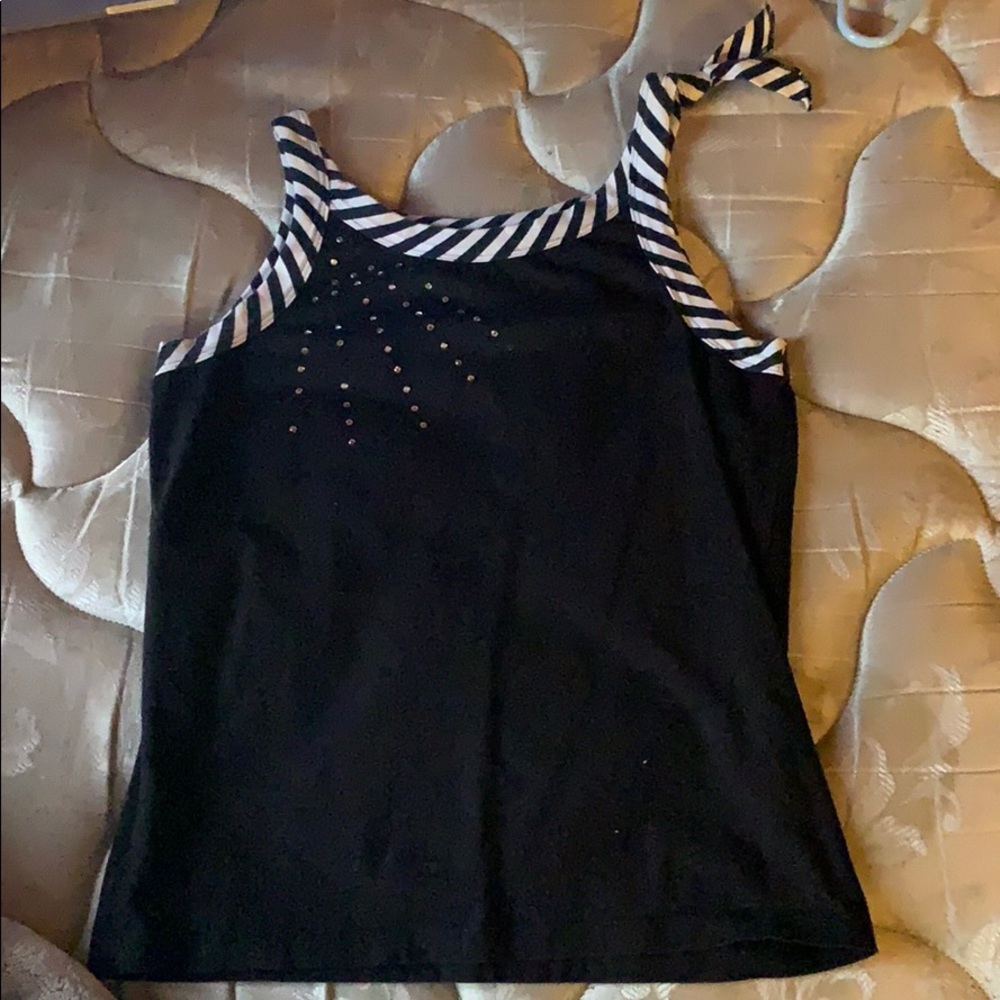 Black tank top that has gems on the front.